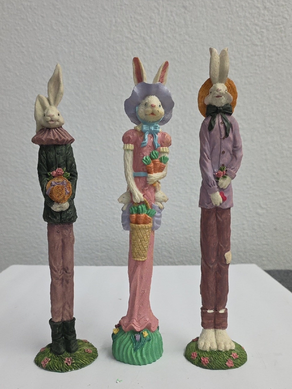 Windsor Collection 12" Resin Figurines Set of 3 Country Bunny Rabbits Easter